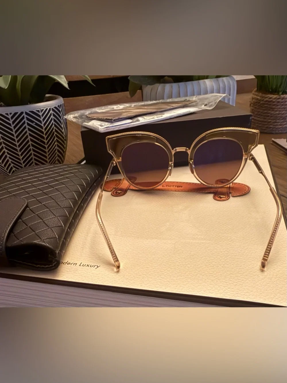 Bottega Veneta Gold Frame Sunglasses with Brown Lenses - Picture 5 of 6